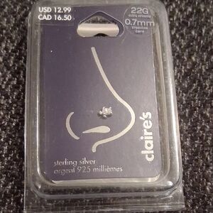 Claire's Sterling Silver Nose Ring with Clear Gem